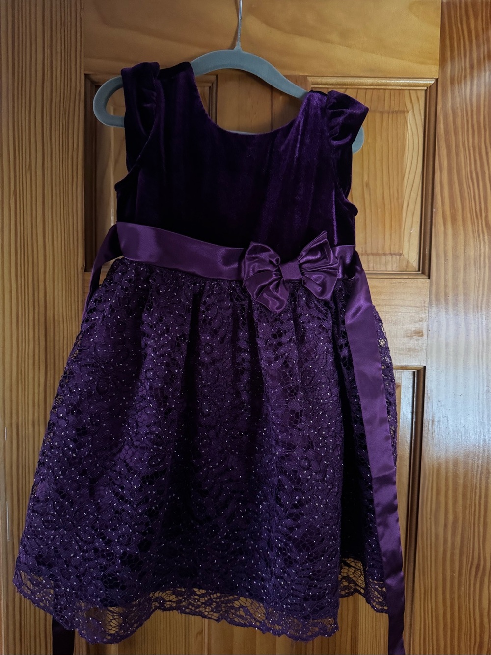 Jona Michelle Purple Velvet & Lace Dress with Satin Bow